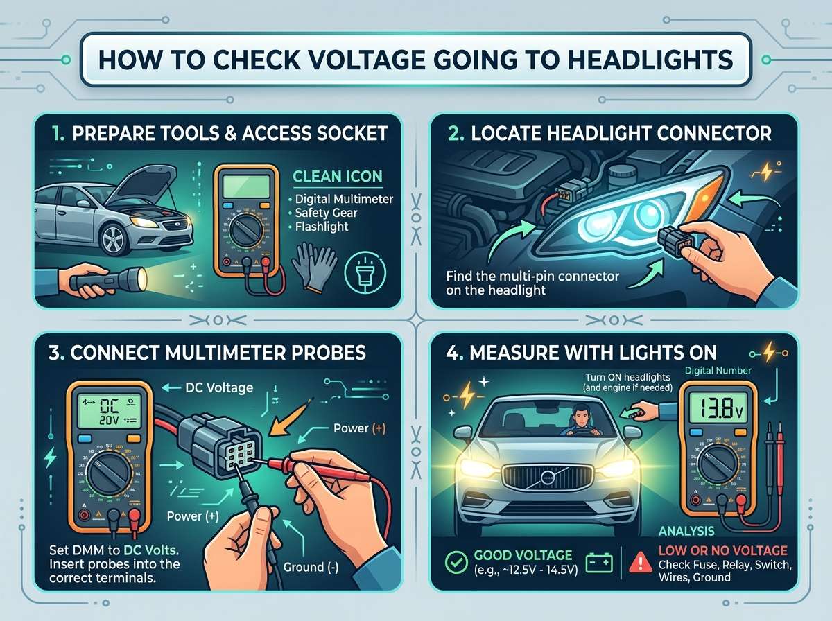 how to check voltage going to headlights